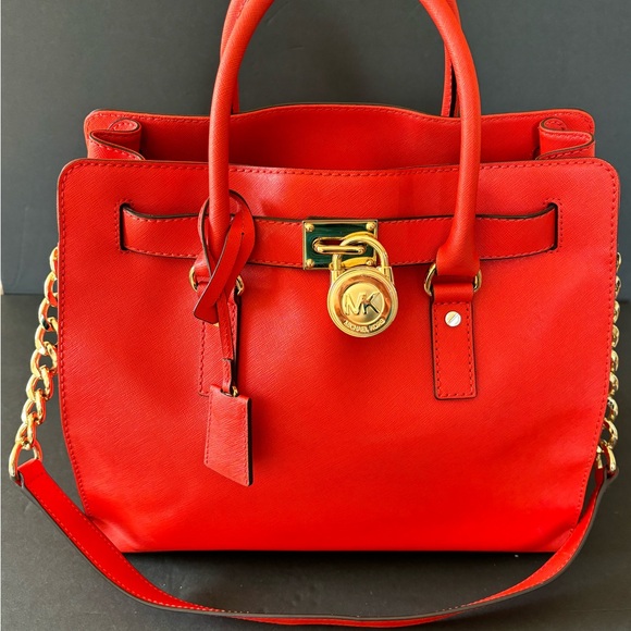 Michael Kors Hamilton Mandarin Red Satchel Bag - Picture 1 of 11